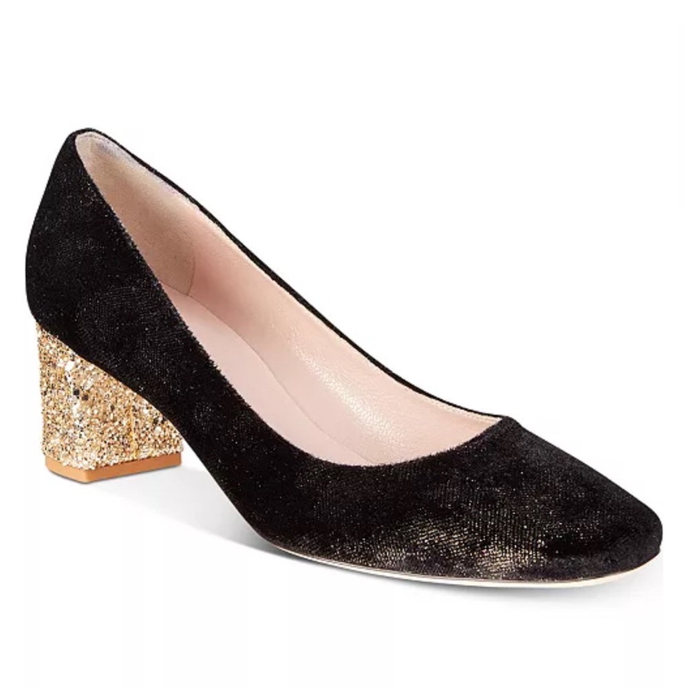 Kate Spade NY Dolores Too Block Heel Velvet Glitter Pumps Women’s Shoes Sz 6